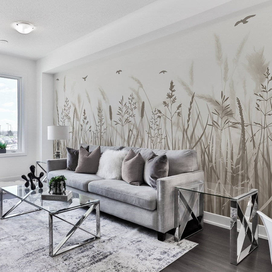 Vogels boven getekende grasweide — interieur 3