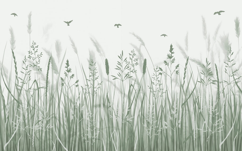 Grasveld met vliegende vogels — volledig ontwerp