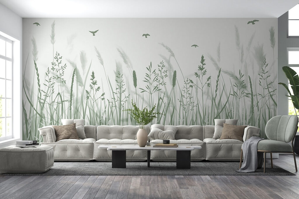 Grasveld met vliegende vogels — interieur 1