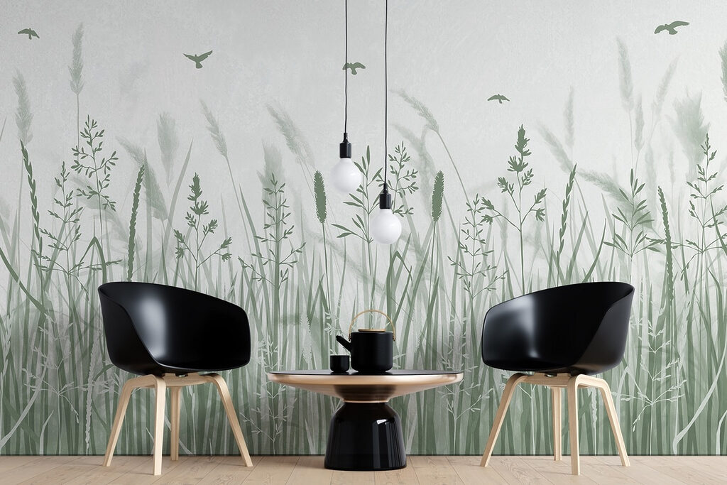 Grasveld met vliegende vogels — interieur 3