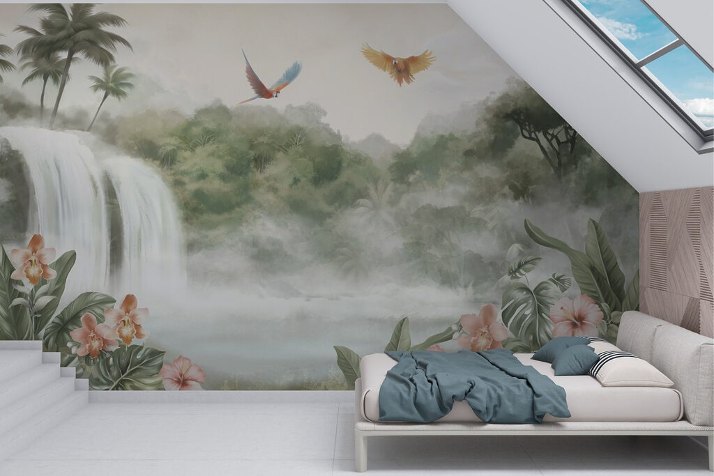 Waterval tussen tropische vogels — interieur 2