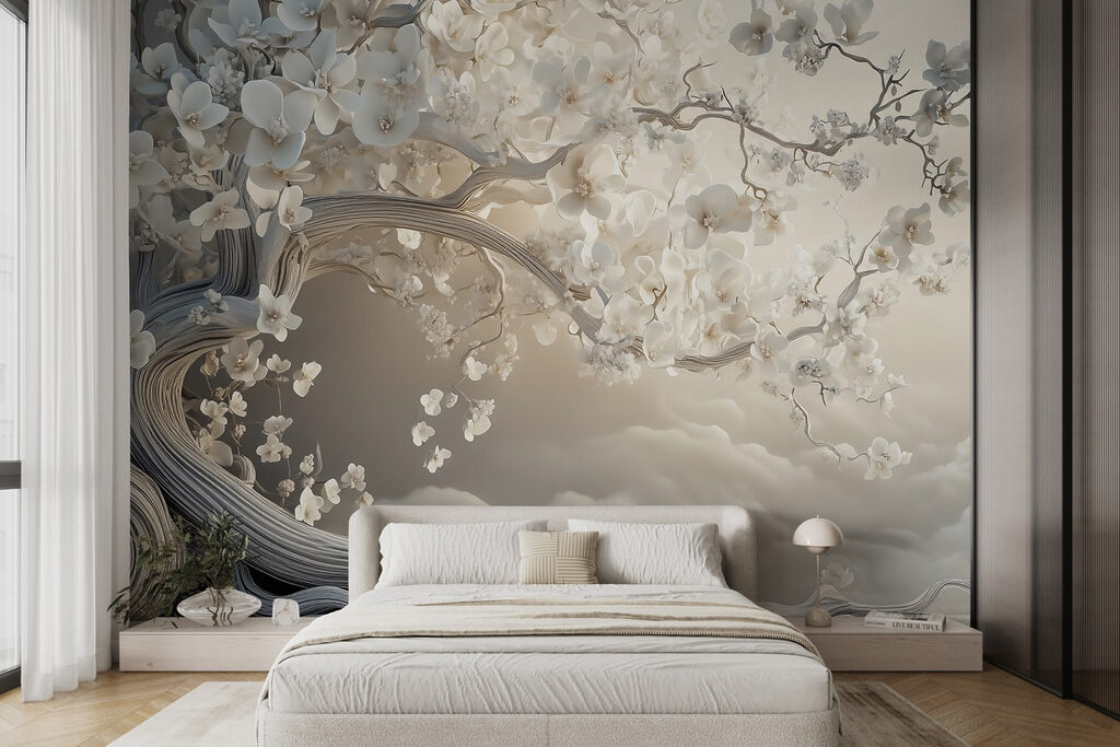 Bloesemboom boven zachte golven — interieur 2