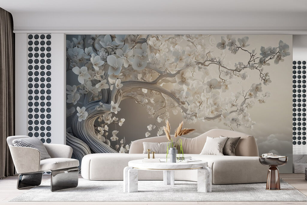 Bloesemboom boven zachte golven — interieur 3