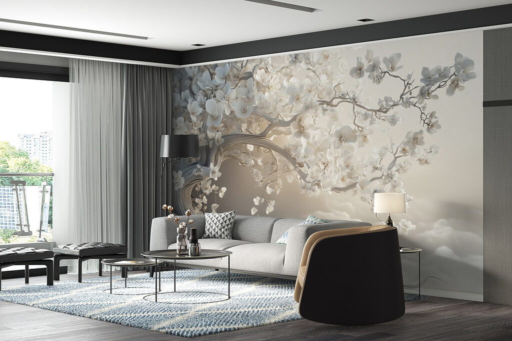 Bloesemboom boven zachte golven — interieur 4