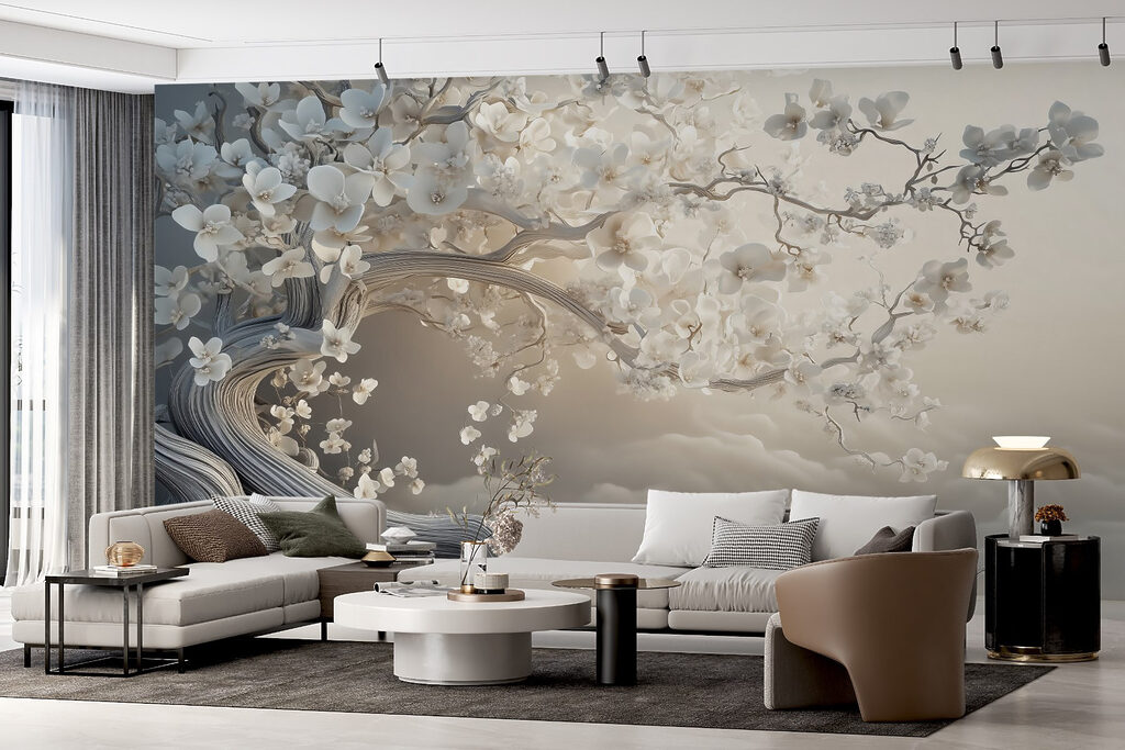 Bloesemboom boven zachte golven — interieur 5