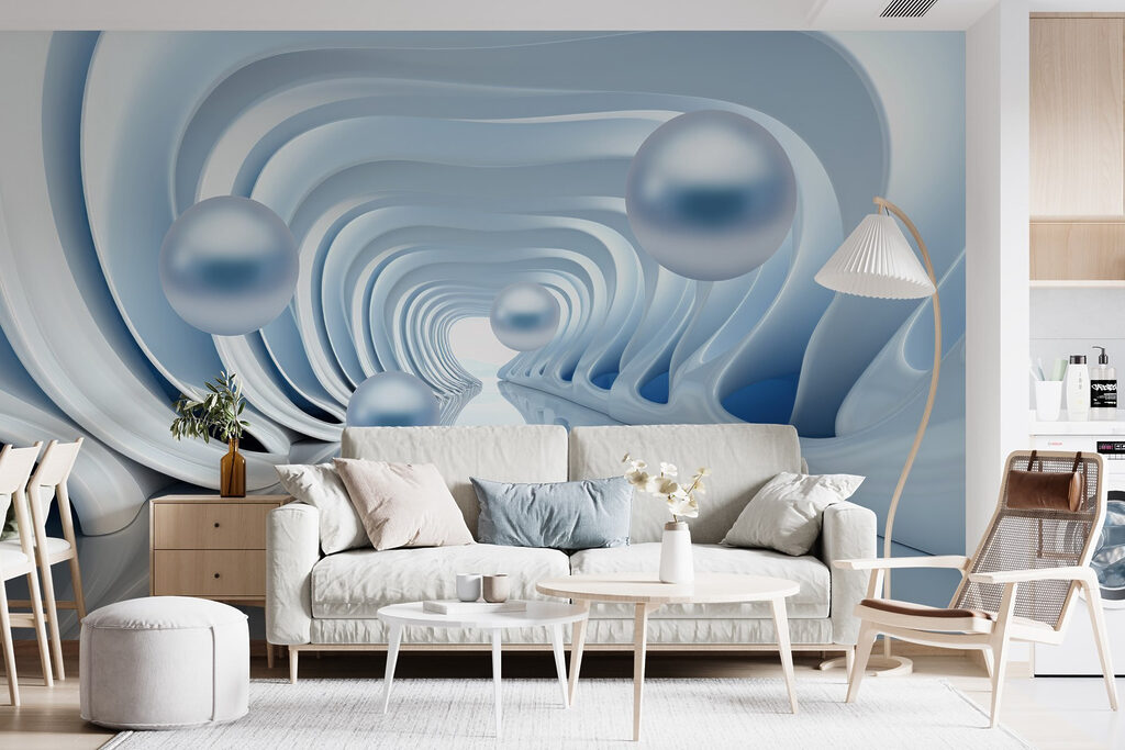 Zilverblauwe bollen in tunnel — interieur 1