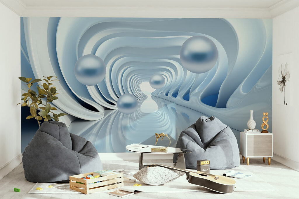 Zilverblauwe bollen in tunnel — interieur 3
