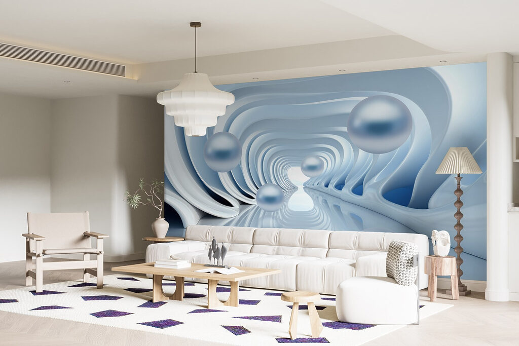 Zilverblauwe bollen in tunnel — interieur 4