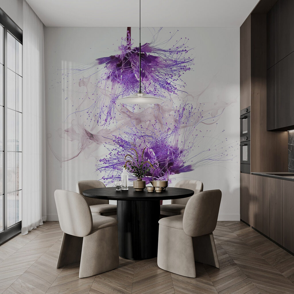Paarse bloemen met paarse spetters — interieur 2