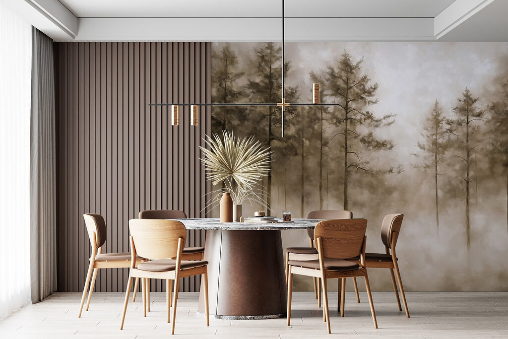 Mistig bos met bomen — interieur 4