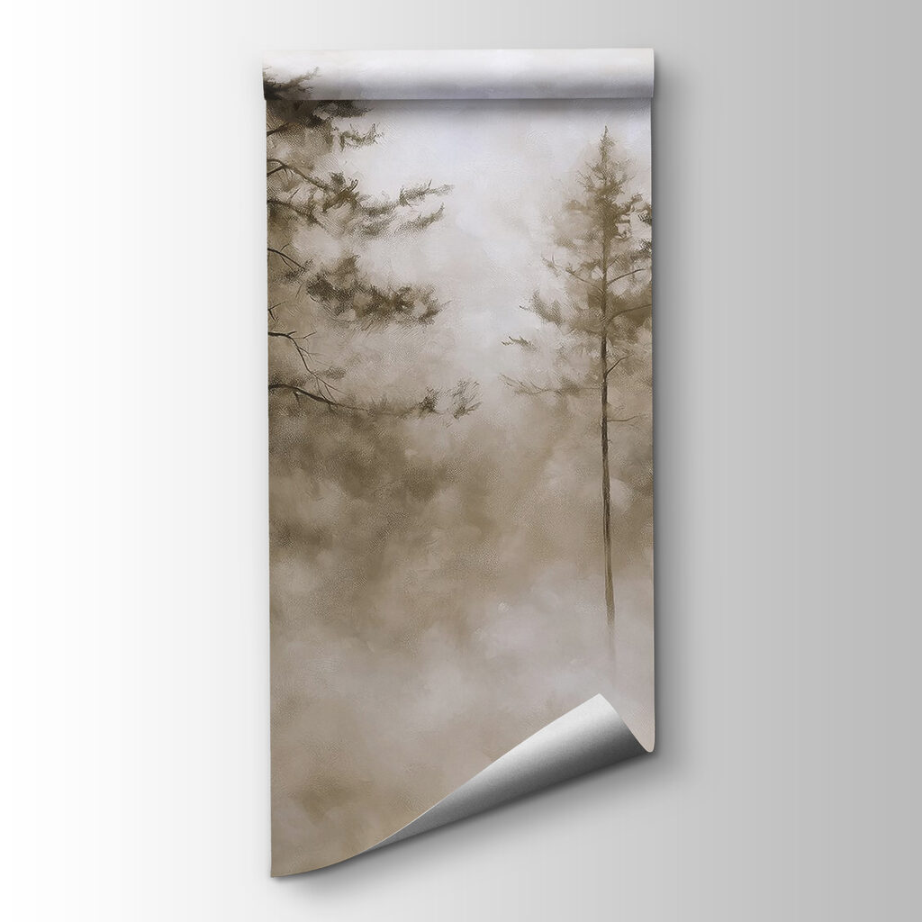 Mistig bos met bomen — productweergave