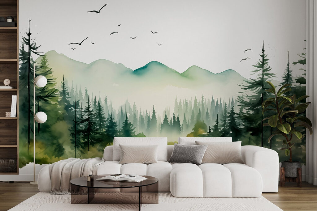 Vogelvlucht boven een dennendal — interieur 3