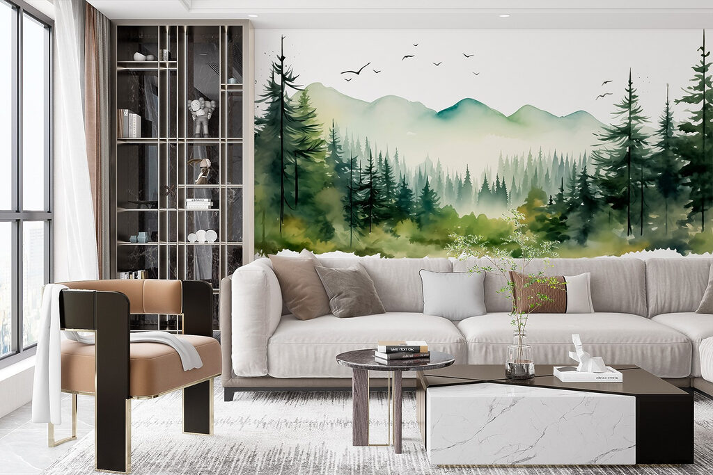 Vogelvlucht boven een dennendal — interieur 4