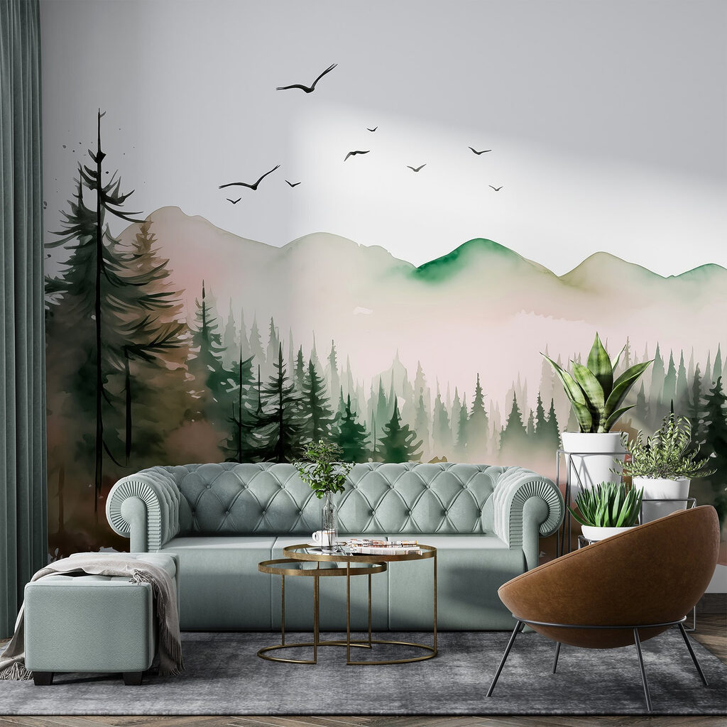 Vogelvlucht boven een dennendal — interieur 1