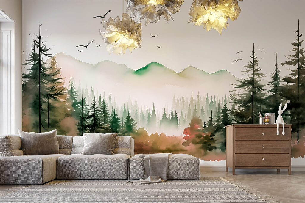 Vogelvlucht boven een dennendal — interieur 2