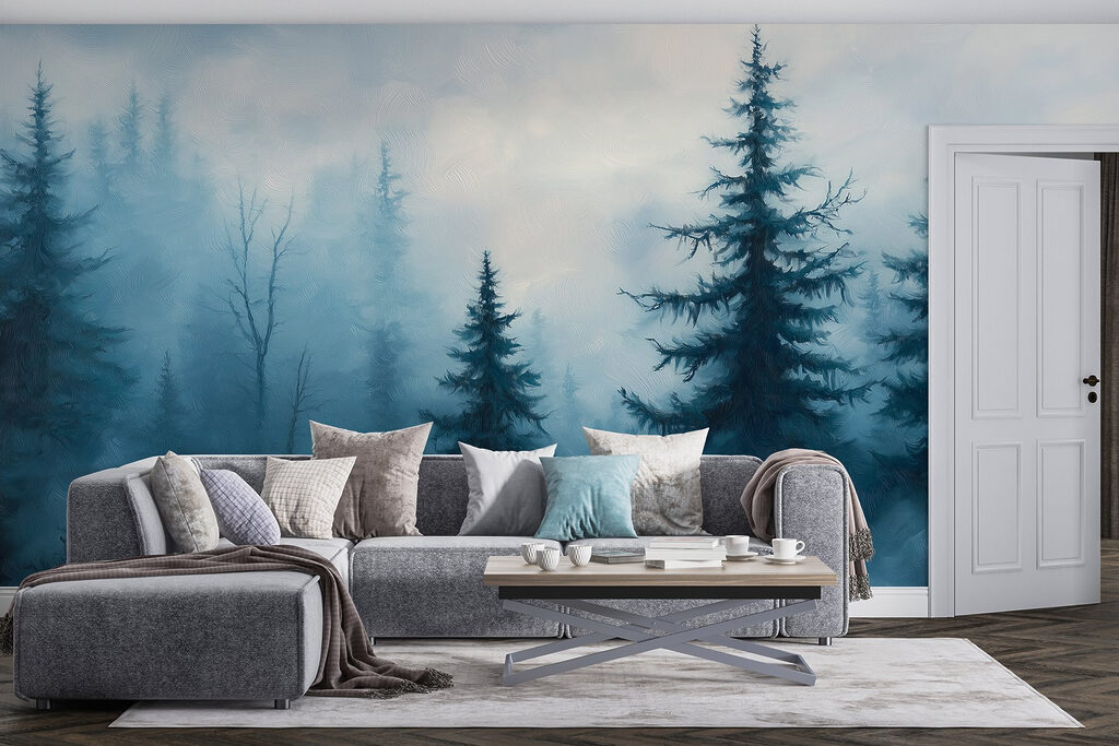 Donkere dennen boven boswolken — interieur 3