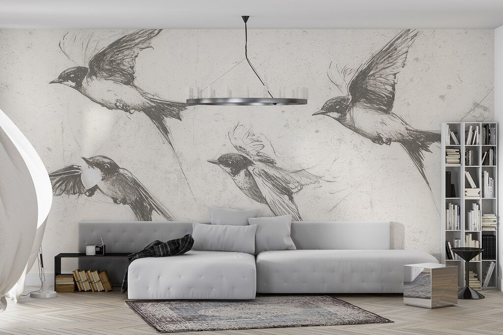Zwaluwen in fijne potloodlijnen — interieur 4
