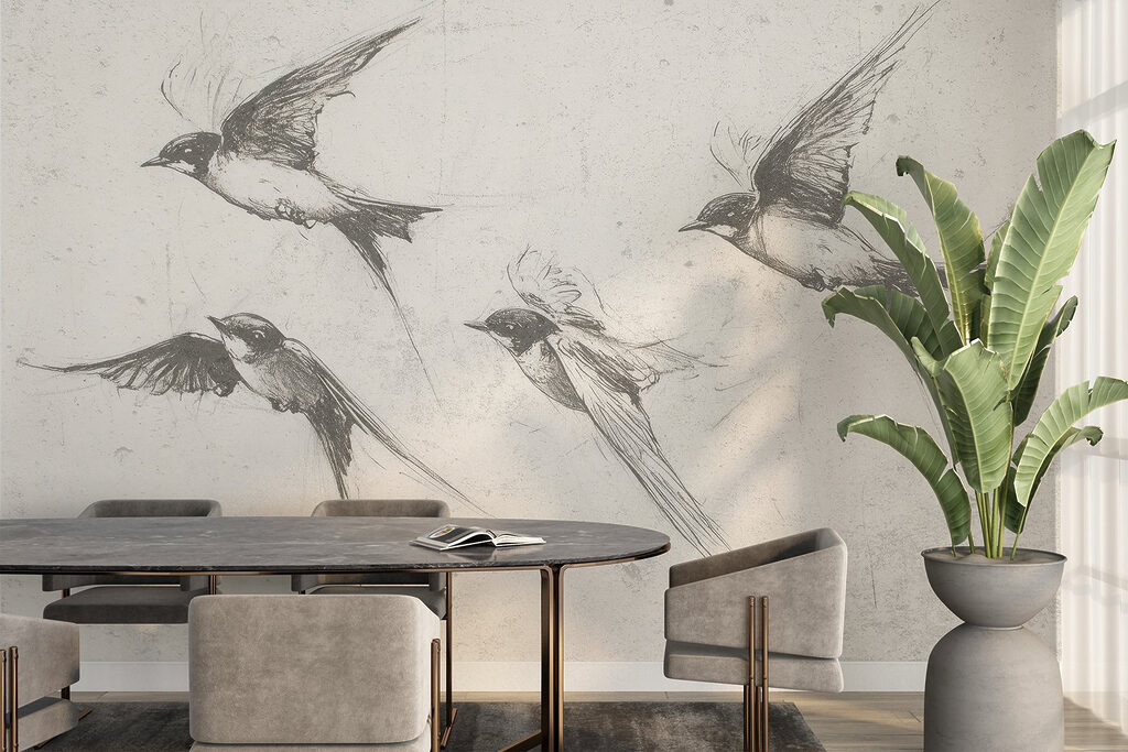 Zwaluwen in fijne potloodlijnen — interieur 5