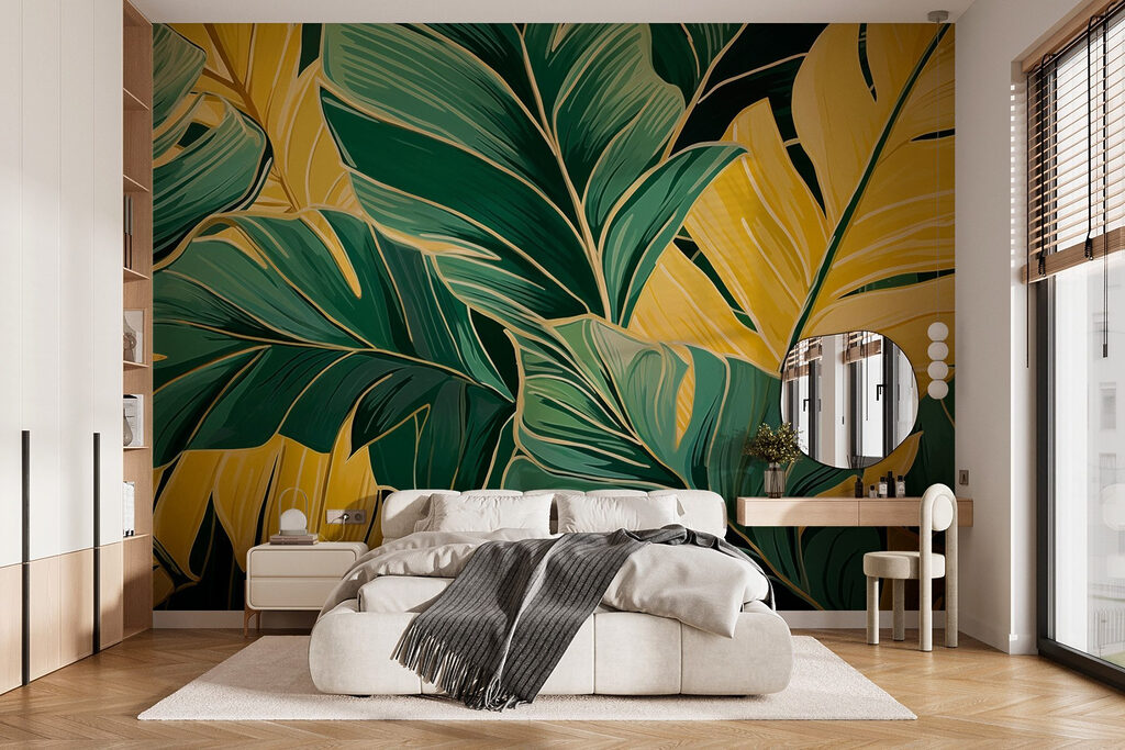 Levendige bladeren in harmonieuze kleuren in een interieur
