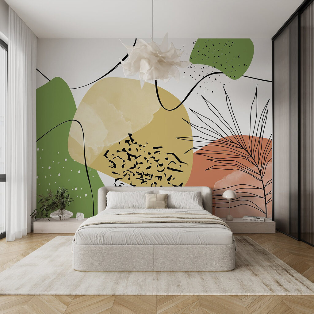 Groene vlakken met palmcontouren — interieur 1