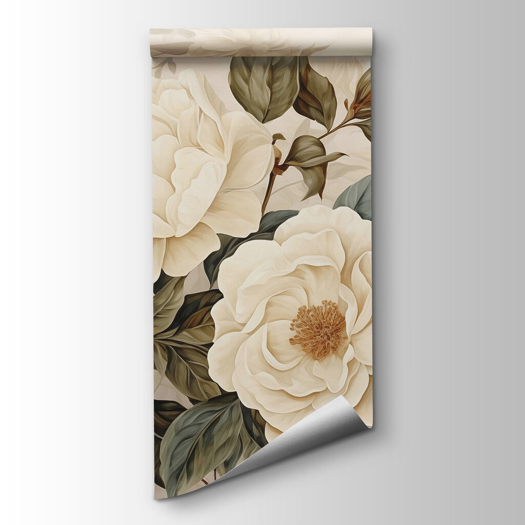 Roomwitte rozen als bloemenprent — productweergave