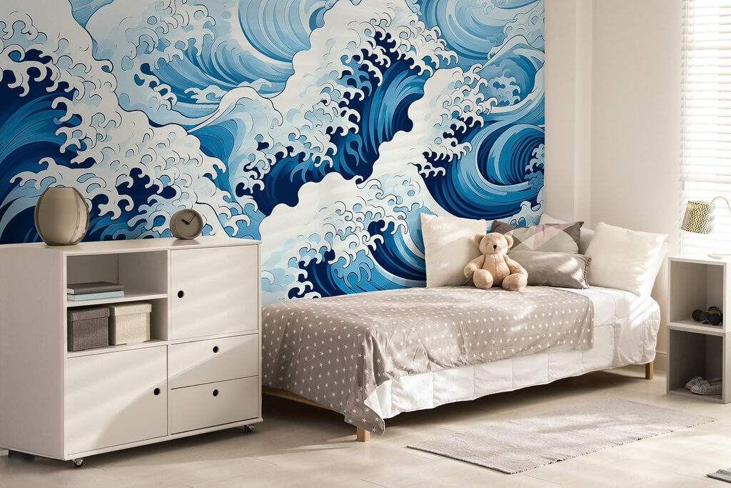 Blauw en wit golfpatroon — interieur 2