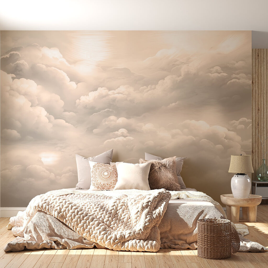 Zachte wolken drijven door de lucht in een interieur
