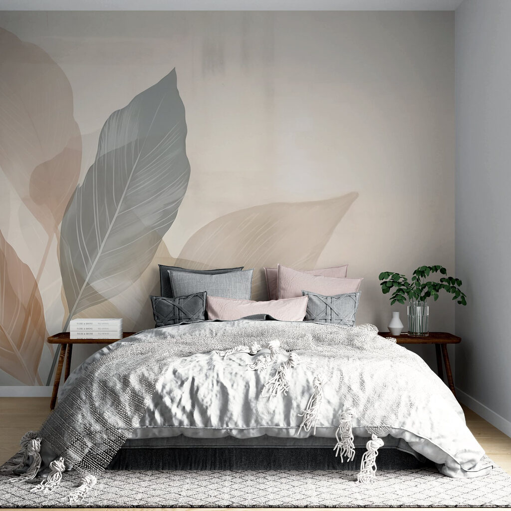 Bleke bladeren over verfstrepen — interieur 1