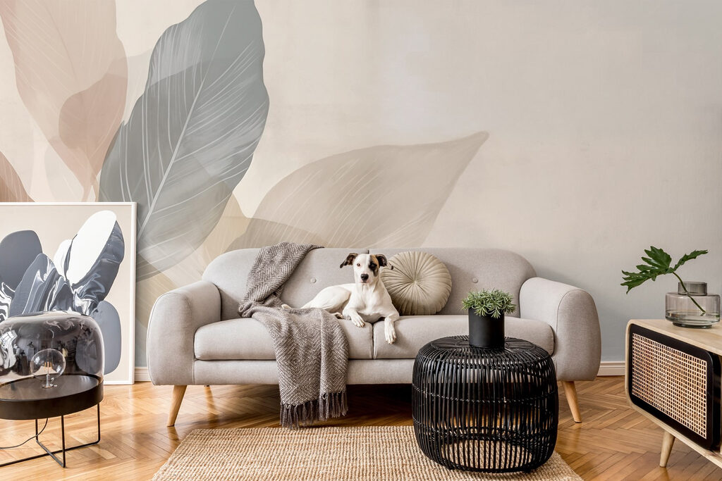 Bleke bladeren over verfstrepen — interieur 2