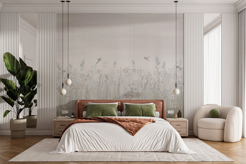 Vogeltjes boven grijze weide — interieur 2
