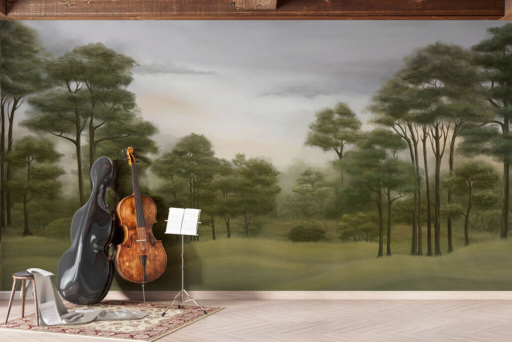 Groene dennen, glooiend land — interieur 1