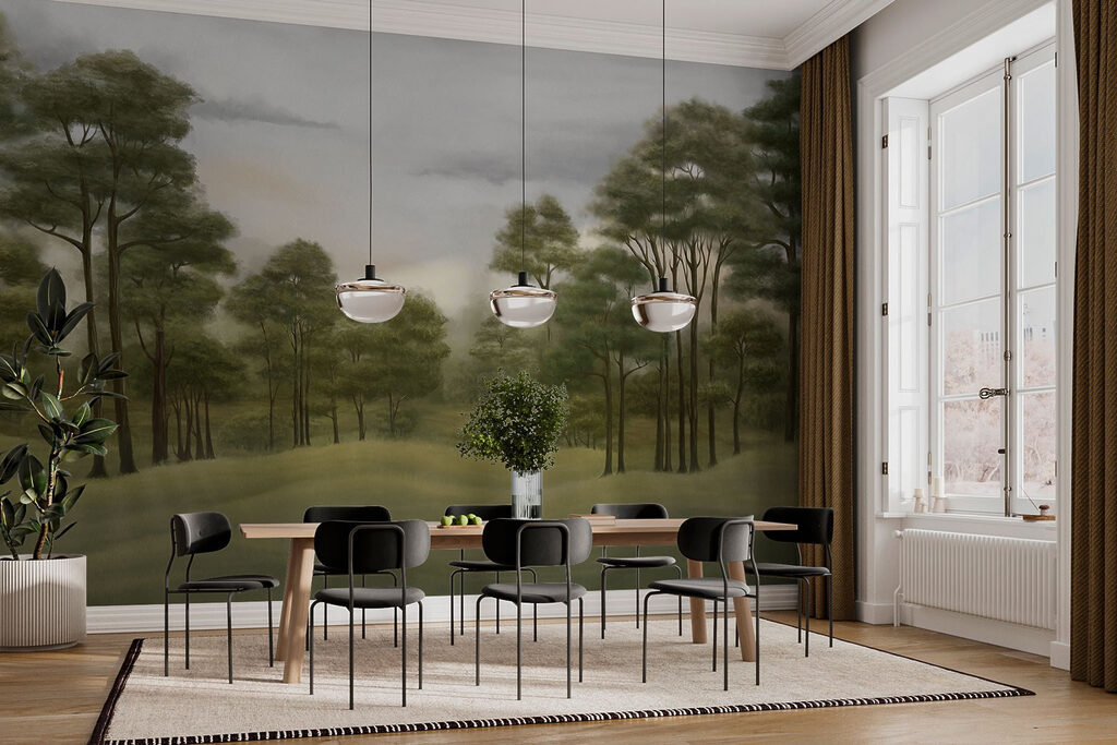 Groene dennen, glooiend land — interieur 4