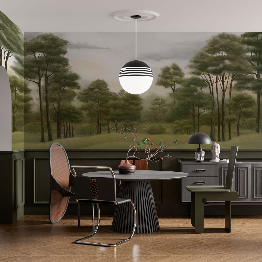 Groene dennen, glooiend land — interieur 5