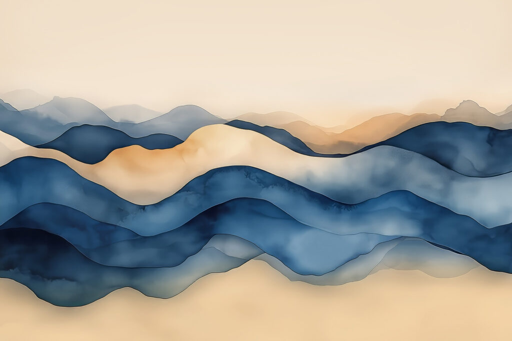 Blauwe bergbanen met zandranden — volledig ontwerp