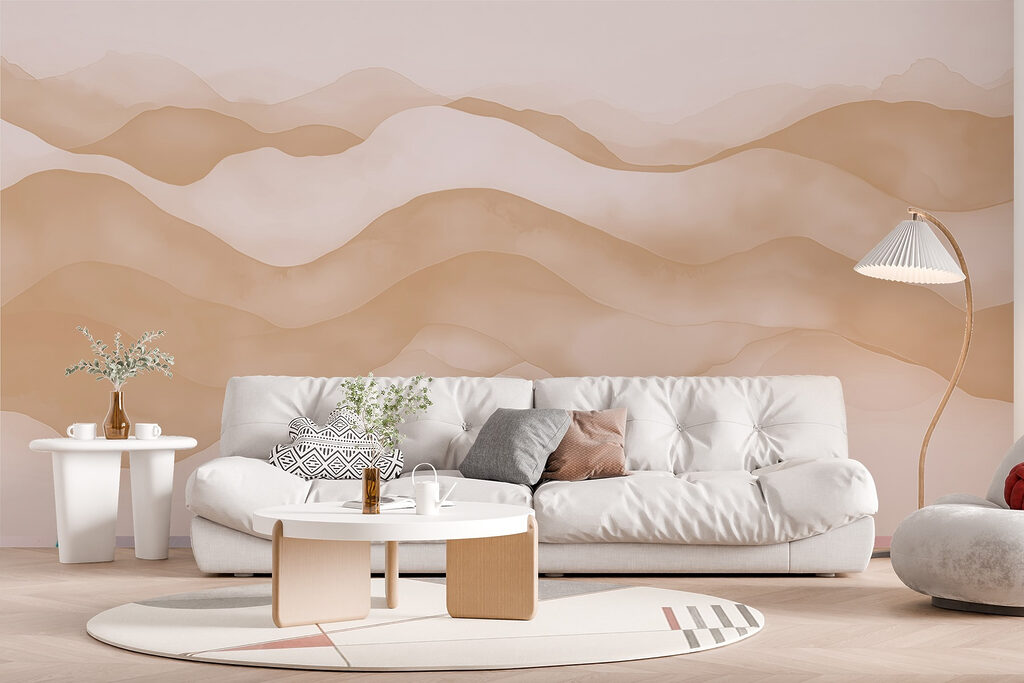 Zandkleurige duinen op roze — interieur 3