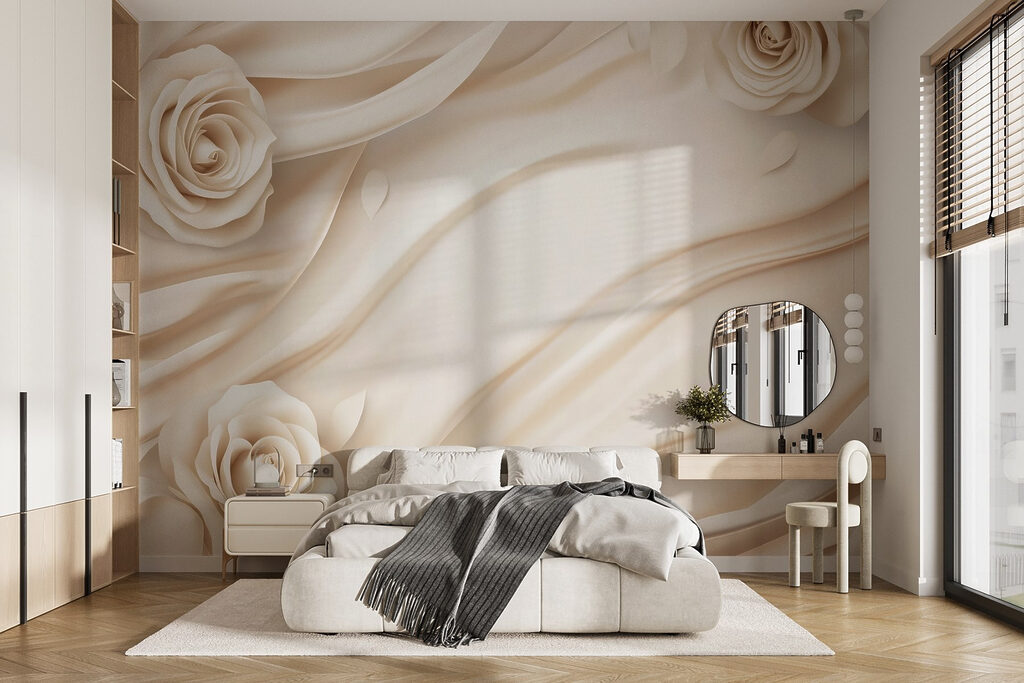 Witte rozen op een witte doek in een interieur