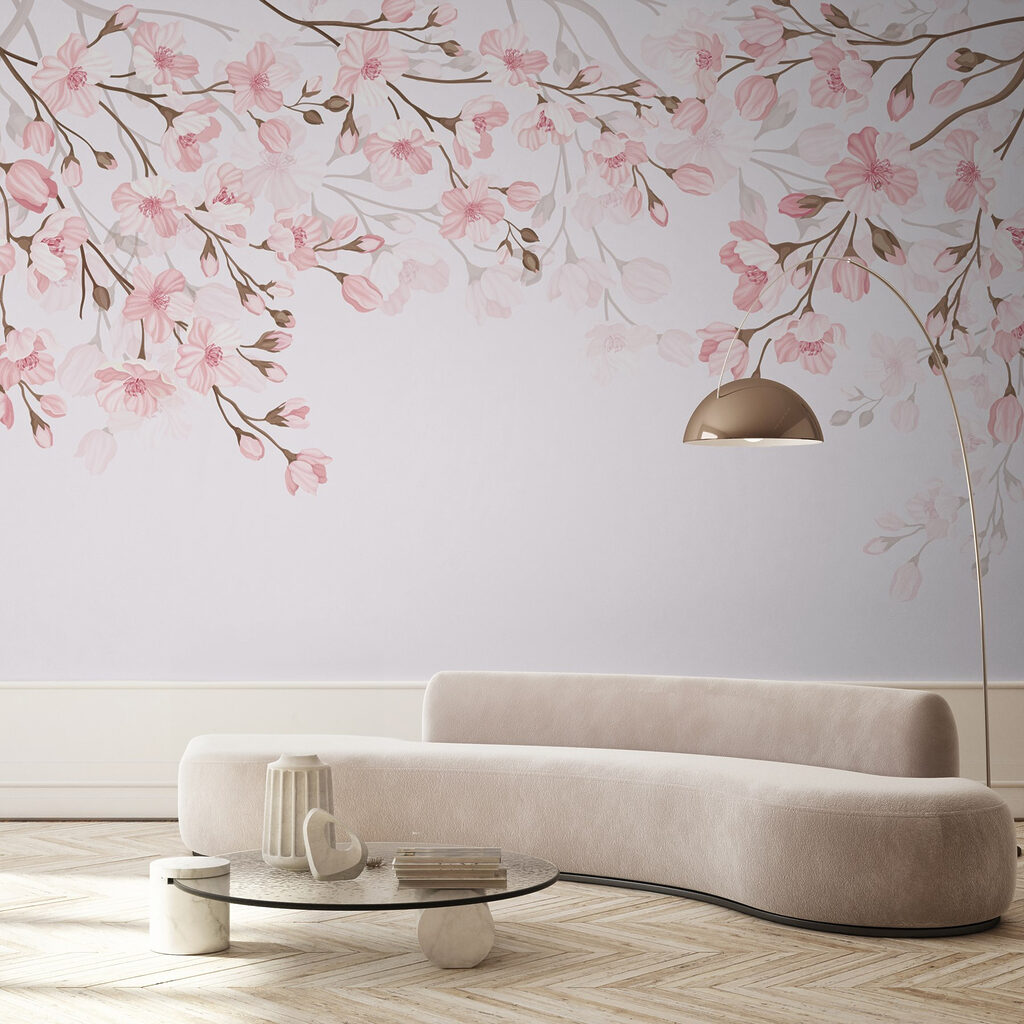Roze bloemen op een witte achtergrond in een interieur