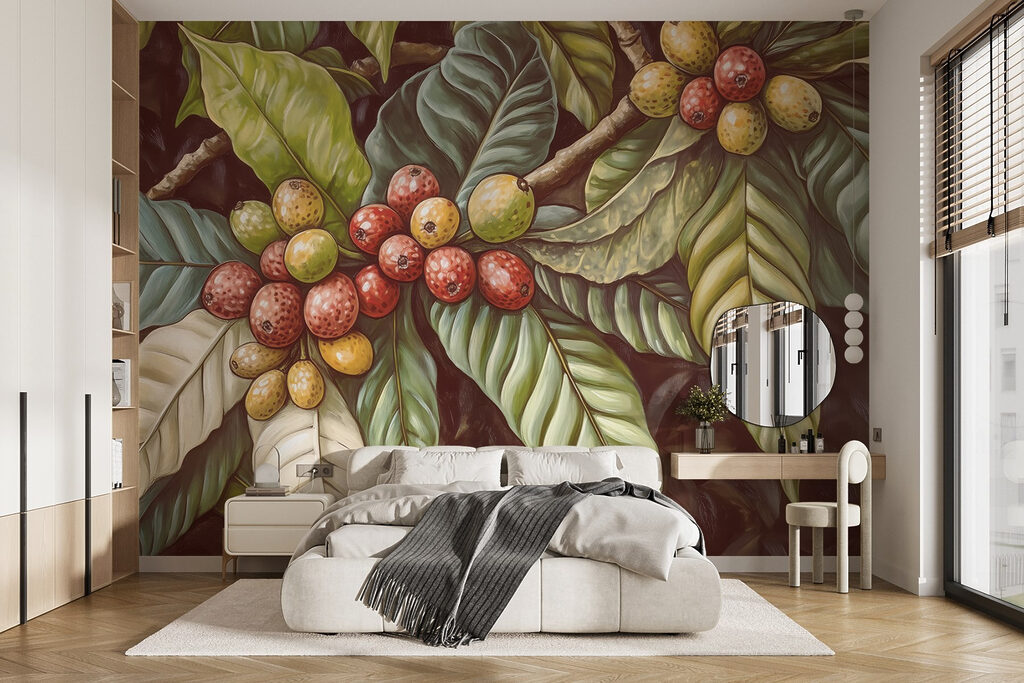 Koffievruchten tussen groen blad — interieur 1