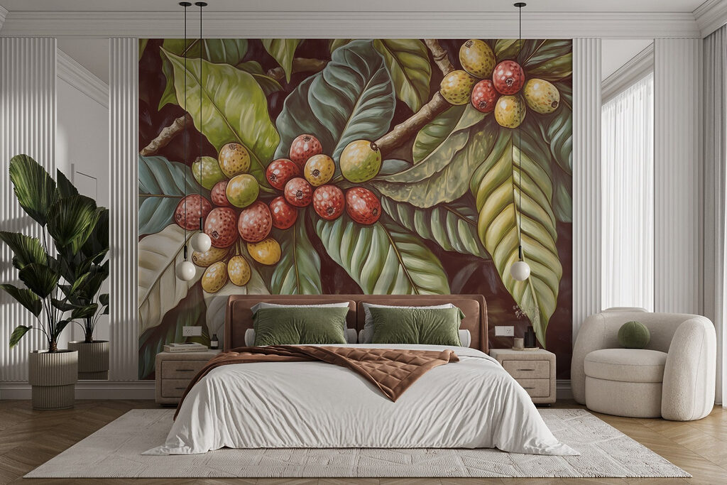 Koffievruchten tussen groen blad — interieur 2
