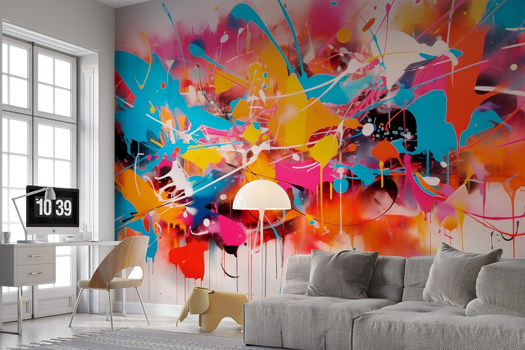 Kleurige spatten met verfdraden — interieur 1