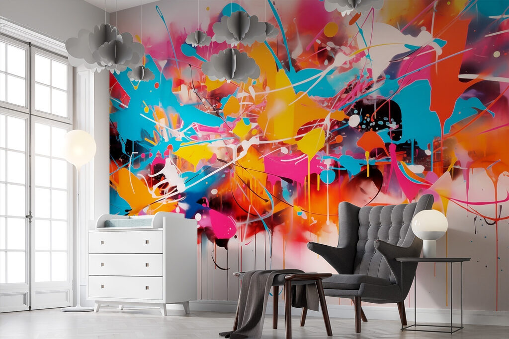 Kleurige spatten met verfdraden — interieur 3