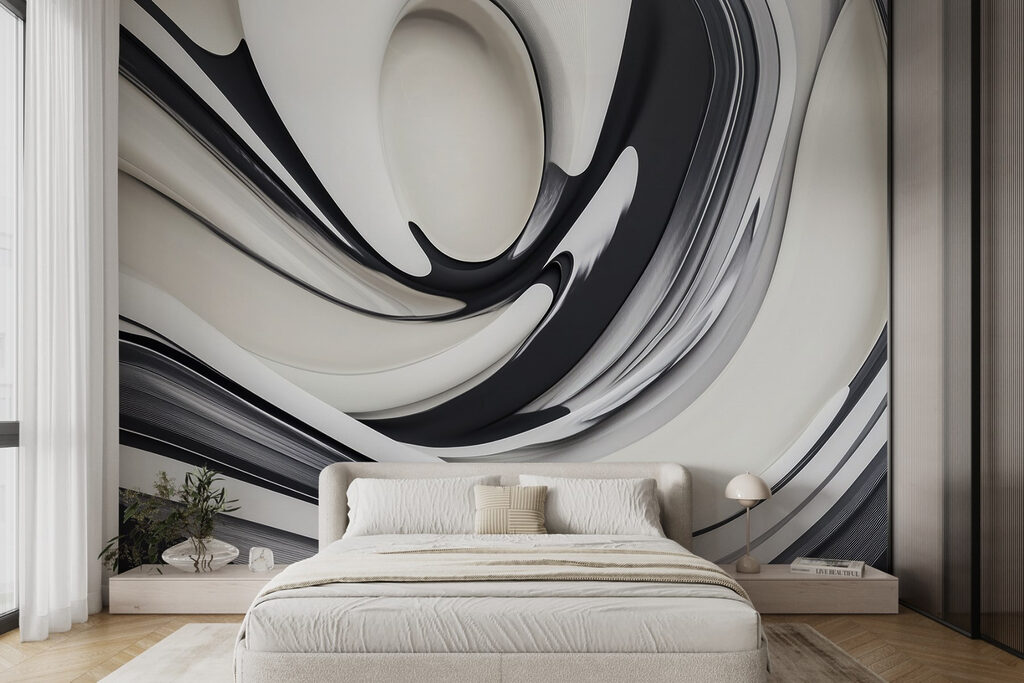 Zwartwitte linten draaien samen — interieur 1