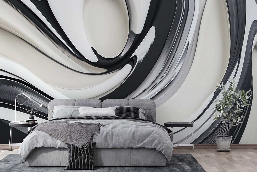 Zwartwitte linten draaien samen — interieur 2