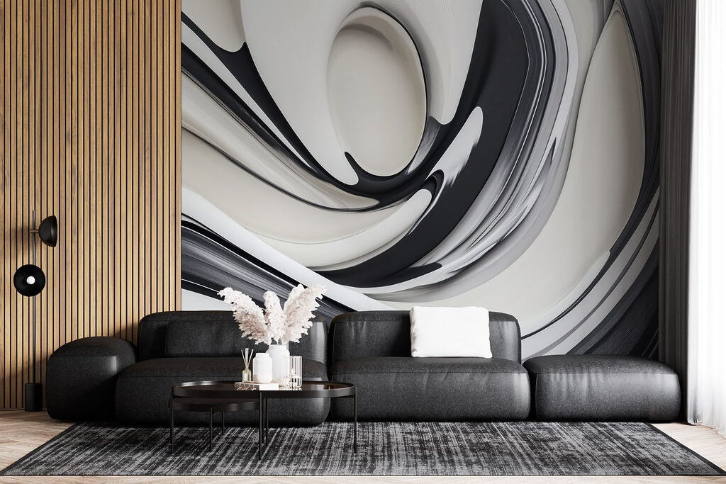 Zwartwitte linten draaien samen — interieur 4