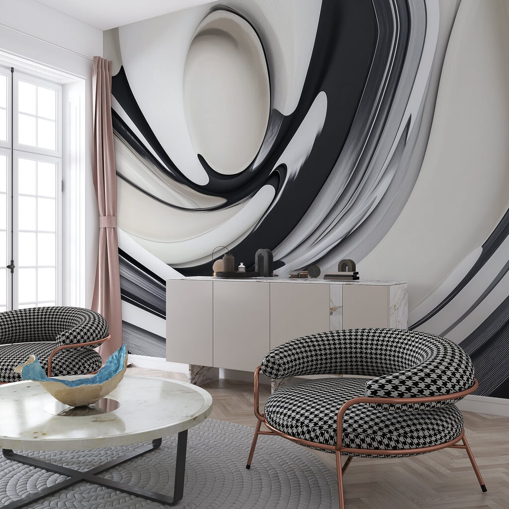 Zwartwitte linten draaien samen — interieur 5