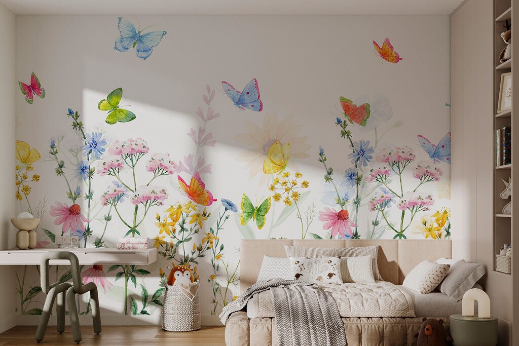 Vlinders boven vrolijke veldbloemen — interieur 1