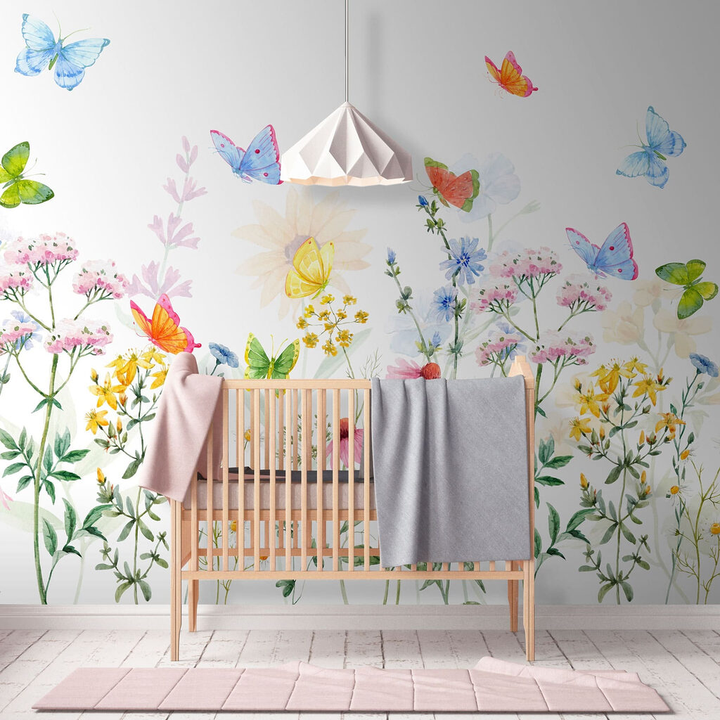 Vlinders boven vrolijke veldbloemen — interieur 2