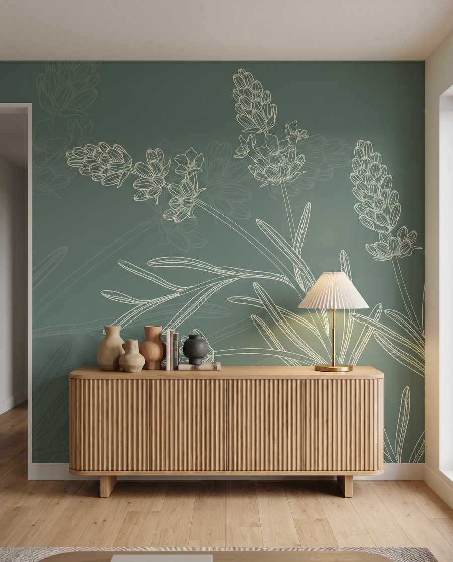 Fijn getekende bloemtrossen in een interieur