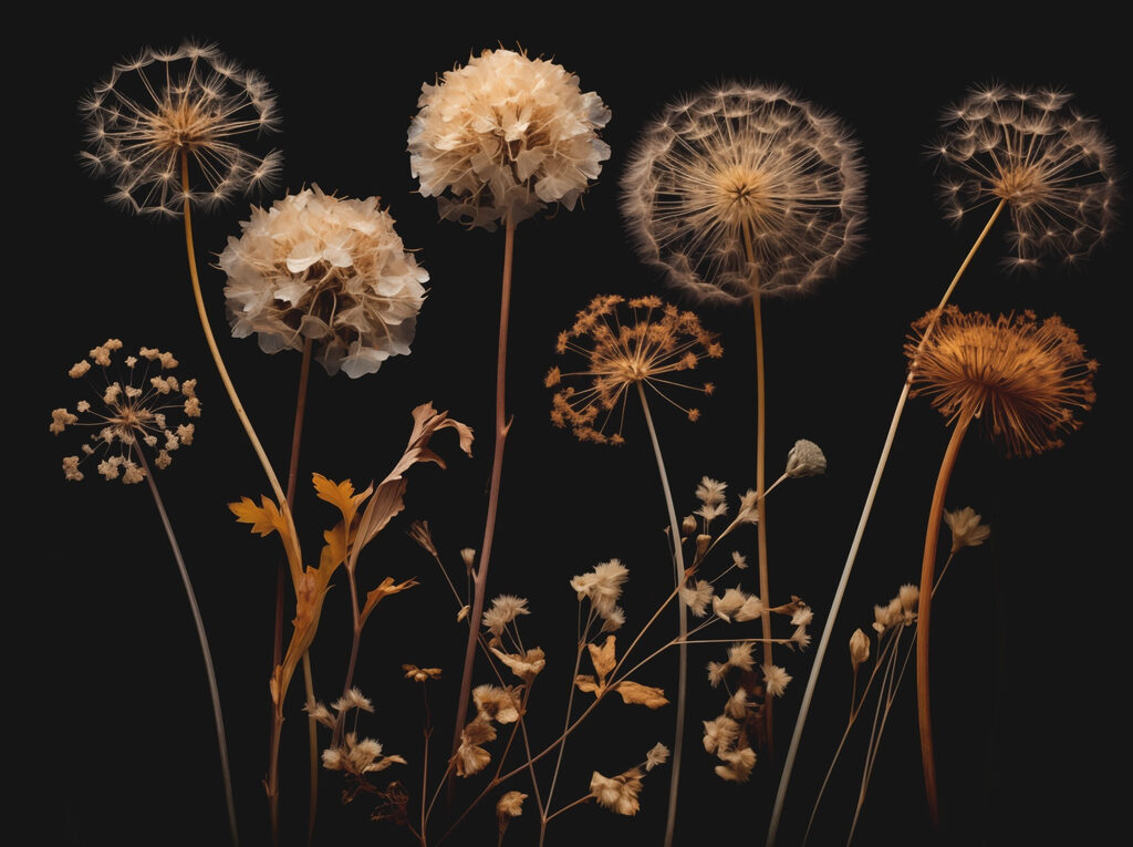 Droge bloemen bij nacht — volledig ontwerp
