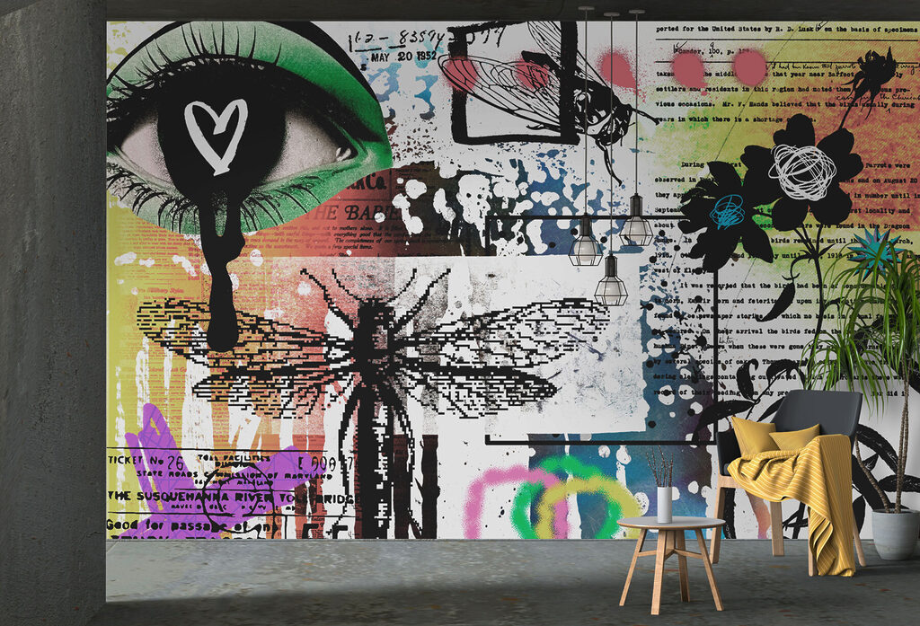 Collage van kunst met libellen en bloemen — interieur 2